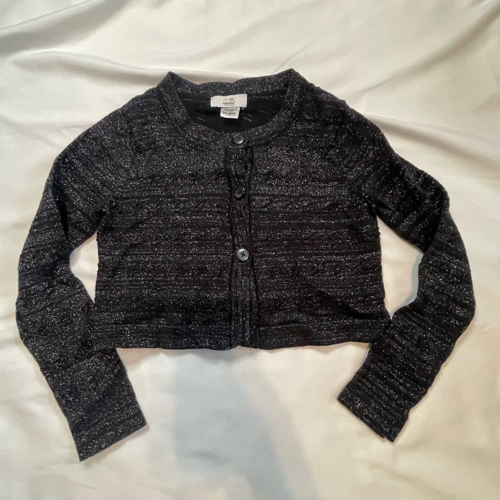 Girl’s special edition size small (6/6X) black sparkly crop cardigan